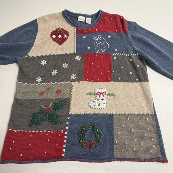 Vintage Cherokee Winter Holiday Christmas Patchwork Knit Sweater XL Stocking - Picture 3 of 12
